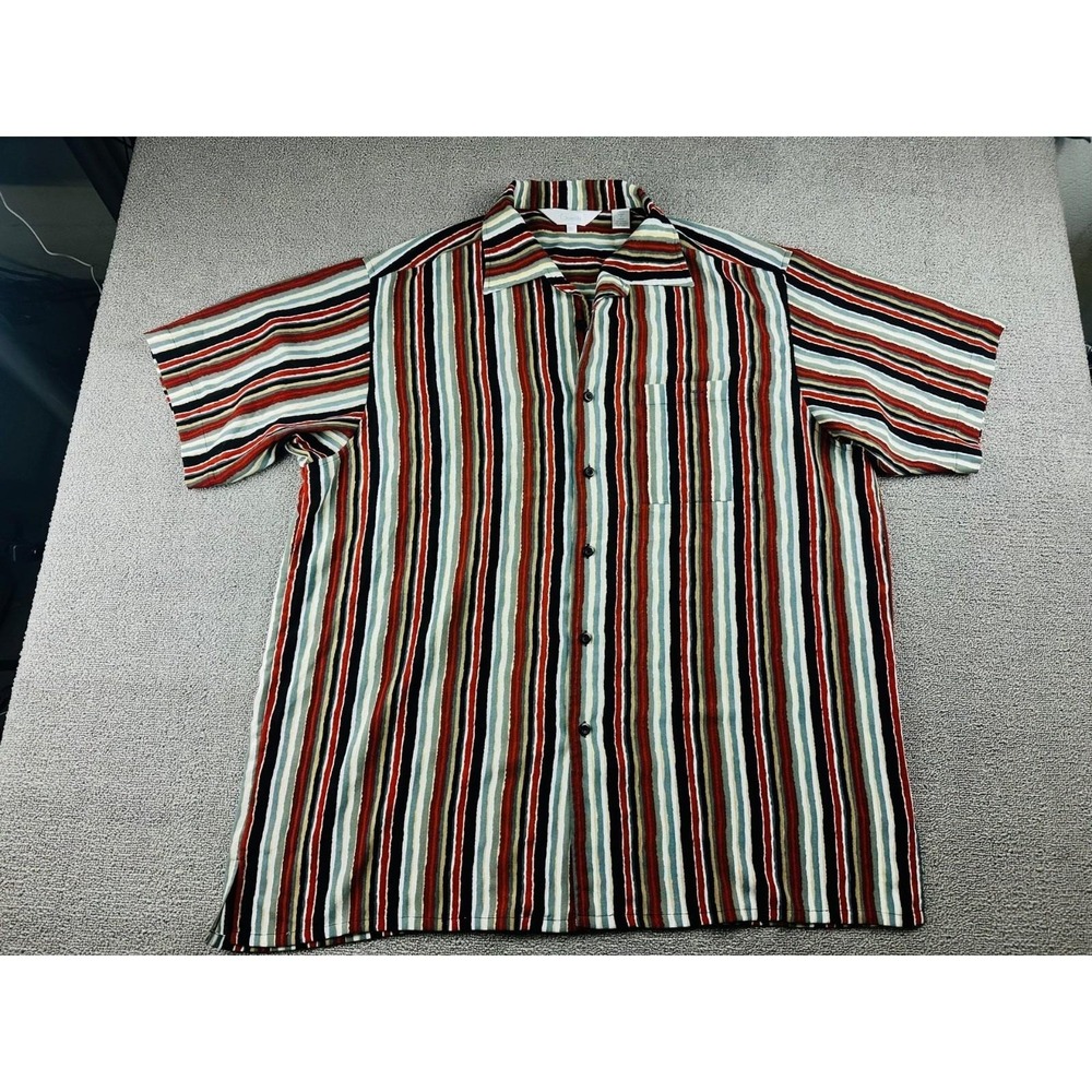 Vintage Genelli Shirt Men XL Multi Color Relaxed Striped Indie Beach Resortwear‎